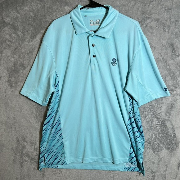 Under Armour Loose Heatgear Snap Collar Blue Short Sleeve Performance Polo Men L - Picture 1 of 9
